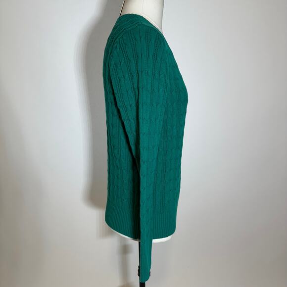 NWT St. John's Bay Green Cable Knit V-Neck Sweater Womens Petite Size PL Preppy - Picture 3 of 10